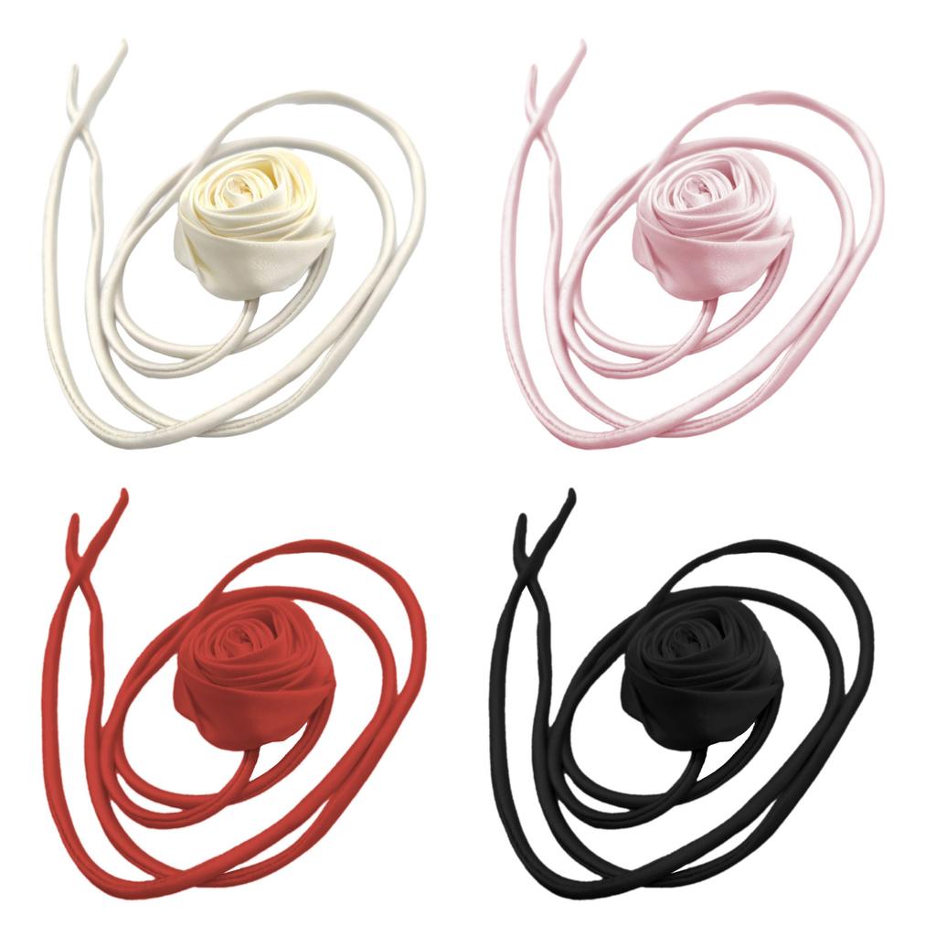 Stylish Rose Neck Collar Necklace Chic Rose Ribbon Necklace Elegant Long Rope Necklace Suitable for Various Occasion