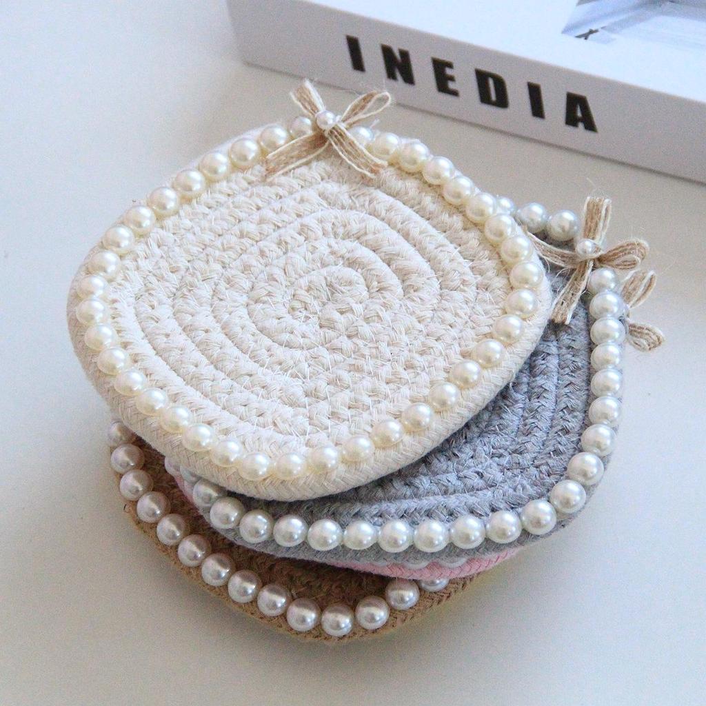 12cm*12cm Cotton Rope Heat Resistant Woven Coasters Handmade Multiple Colors Creative Coffee Cup Pad Chic Accessories