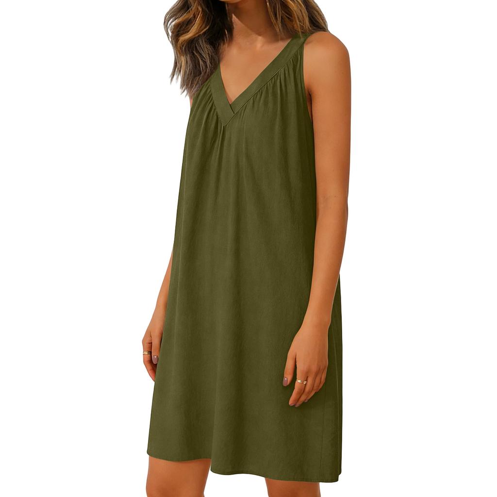 Women's Casual Fashion Loose Sexy Sleeveless V-neck Pleated Dress