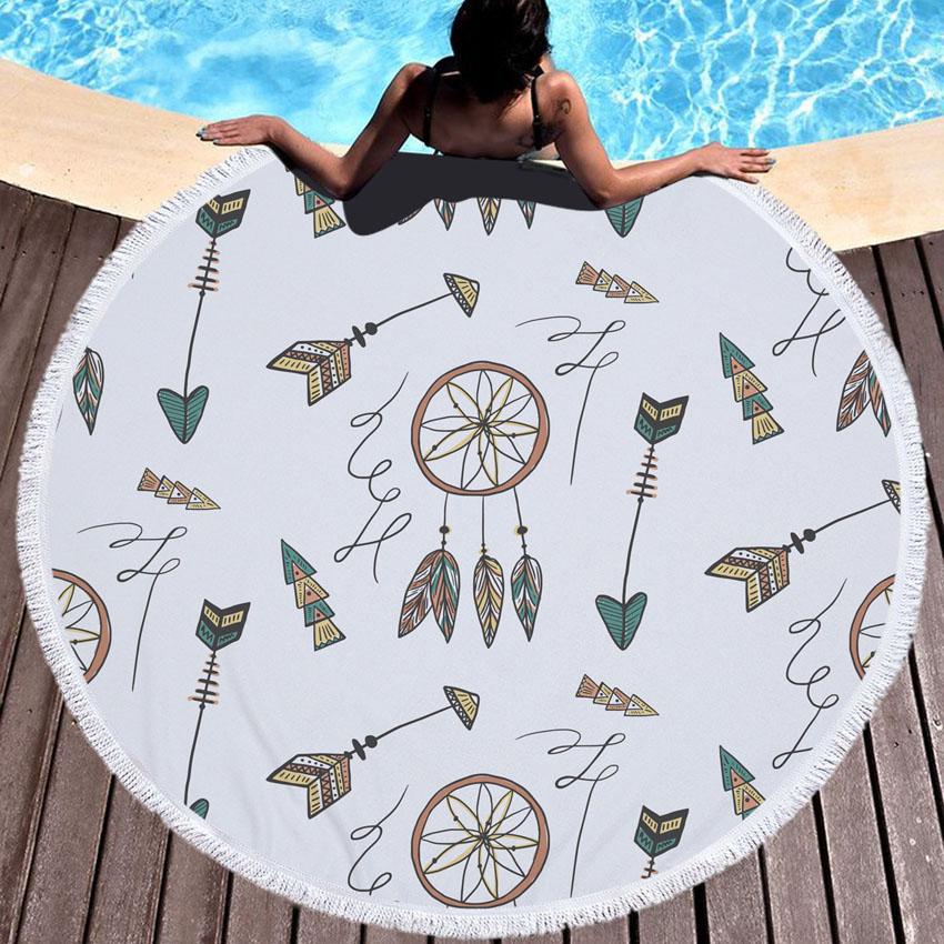 Prosop de Plajă Rotund din Microfibră Boho Dreamcatcher Prosoape Groase pentru Duș Baie Covoraș de Plajă de Vară 550g cu Ciucuri