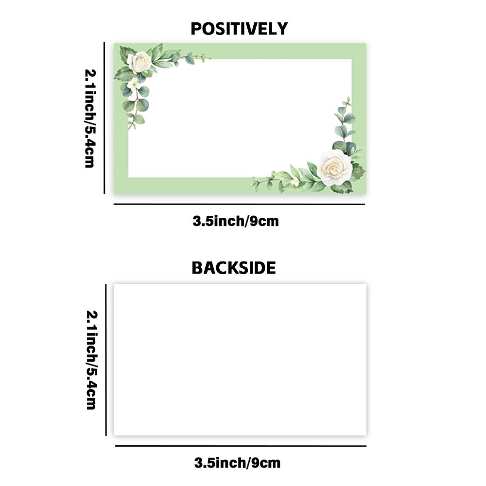 50pcs, green flower blank message cards, pocket cards, business cards, blank greeting cards, small business supplies, gift tags