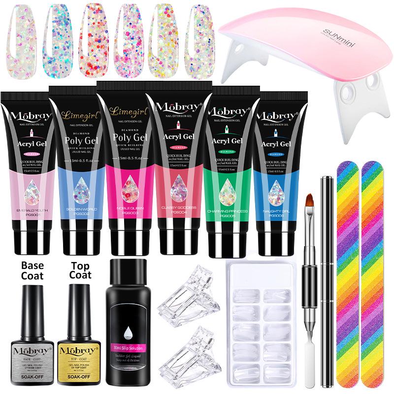 Nail Extension Gel Kit with Brush, Forms & Crystal Gel Polish