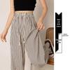 145cm Women's Black & White Striped Wide-Leg Summer Pants - Petite Casual Loose Fit