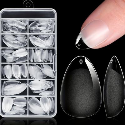 240-Piece Naked Almond Pin Kit - Extra Short, Semi-Matte Finish with Glossy Oval and Stiletto Tips In Clear Storage Box - Perfect for DIY Nail Art