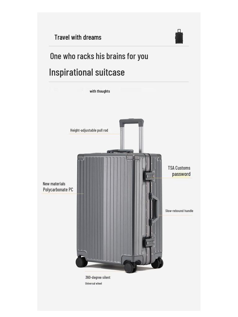 24-Inch Trendy Aluminum Frame Suitcase with Universal Wheels & Password Lock for Students