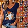 Women's Halloween Print V-Neck 3/4 Sleeve Casual Blouse Top