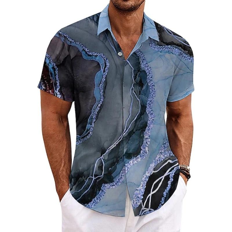 Men's Summer Shirt Vintage Patchwork Printed Button Lapel Short Sleeve Shirt Tropical Vacation T Shirt Fashion Soft Men Clothing