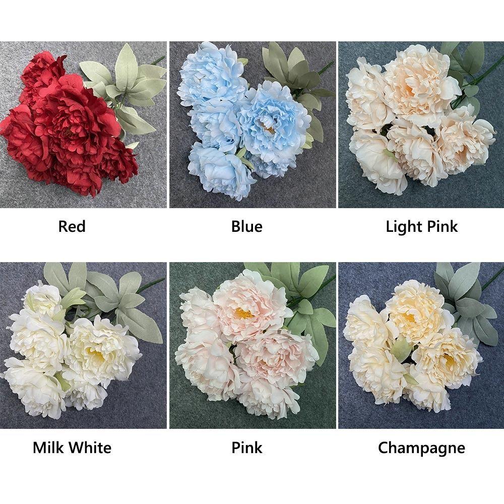 Multicolor Artificial Flower Peony 5 Forks 5 Heads Silk Petals Lifelike Flowers Green Leaves Floral Arrangement