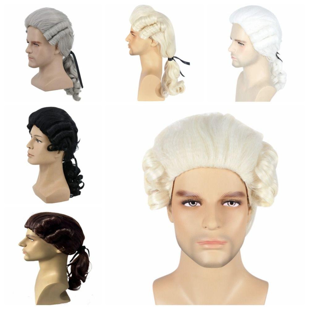 Deluxe Baroque Cosplay Curly Wig Halloween Men Costume Wigs Lawyer Judge Wig Christmas Carnival