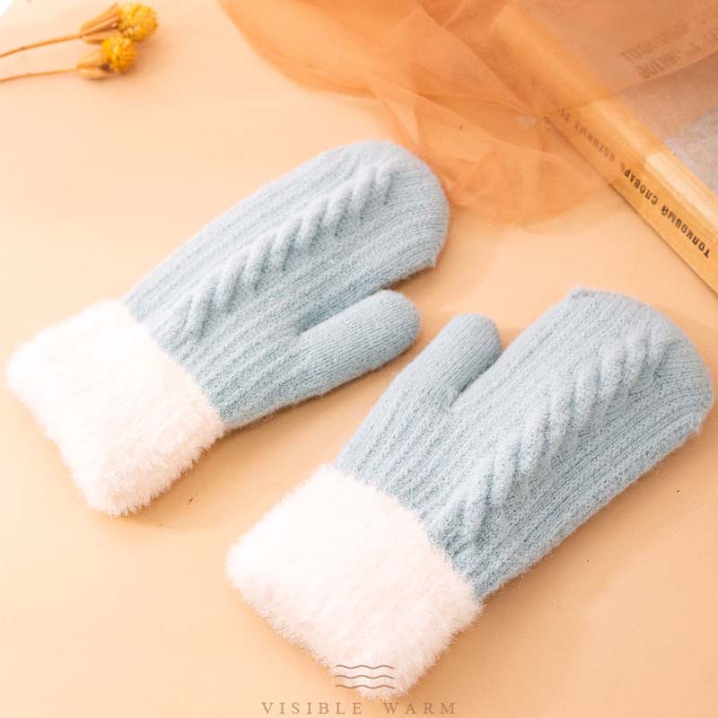Warm Gloves Ladies Winter Korean Version Cute Plus Velvet Thickening Student Cycling Woolen Cold-proof Twist Gloves