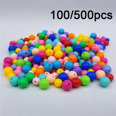 8mm 100/500pcs Solid Acrylic Plastic Craft Beads Straight Hole Candy Colors for Kids DIY Jewelry Making Crafts  Accessories