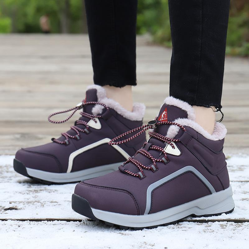 2025 winter new velvet medium-top women's shoes, Korean version of student lace-up versatile waterproof snow boots women's tide cotton shoes