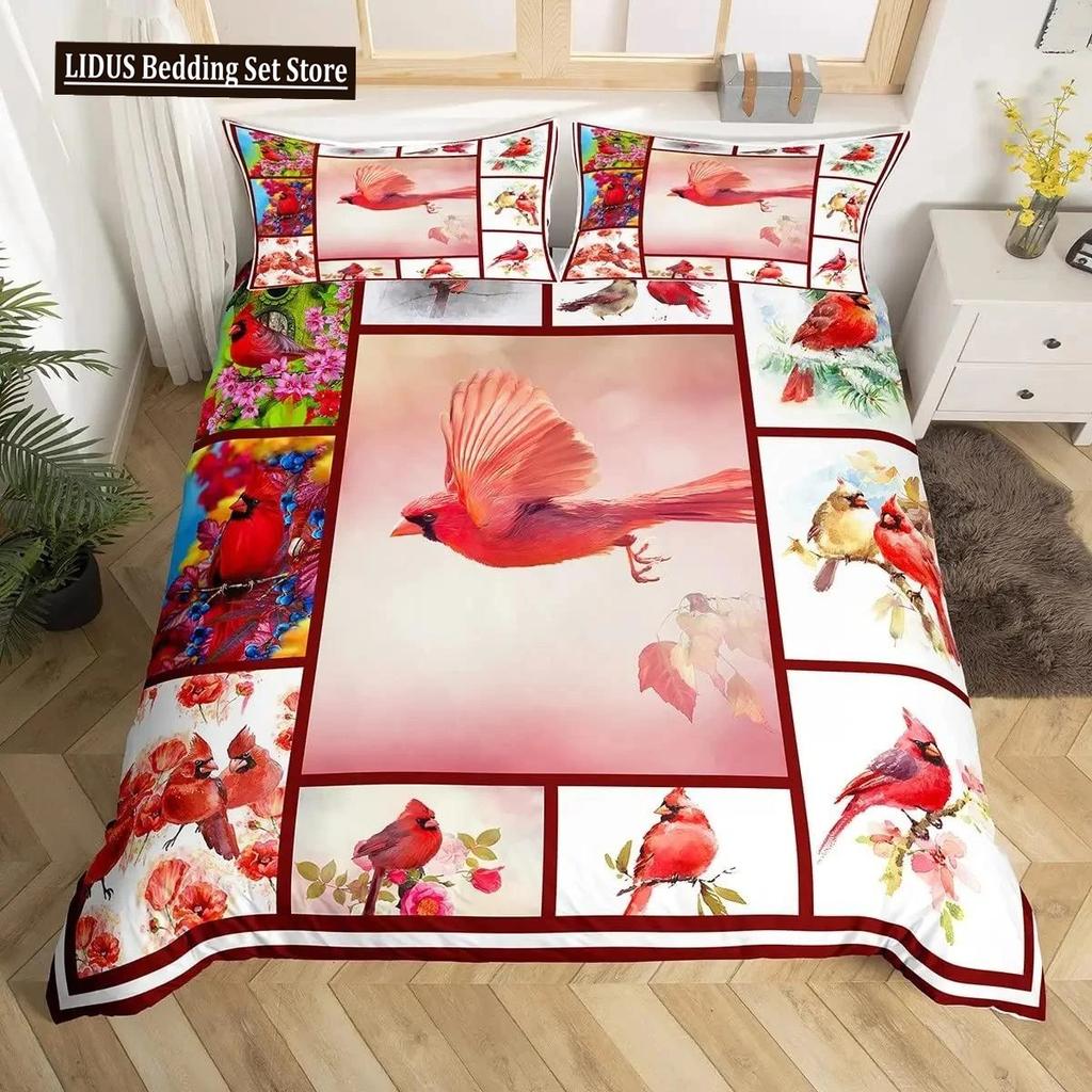 Comforter Cardinal Red Bird Bedding Set For Child Youth Pine Tree Comforter Animal Snow King Size Soft