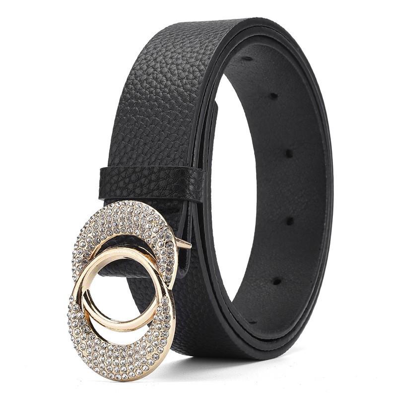 Diamond Double Round Buckle Ladies Belt Dress Vintage Decorative Fine Belt Women