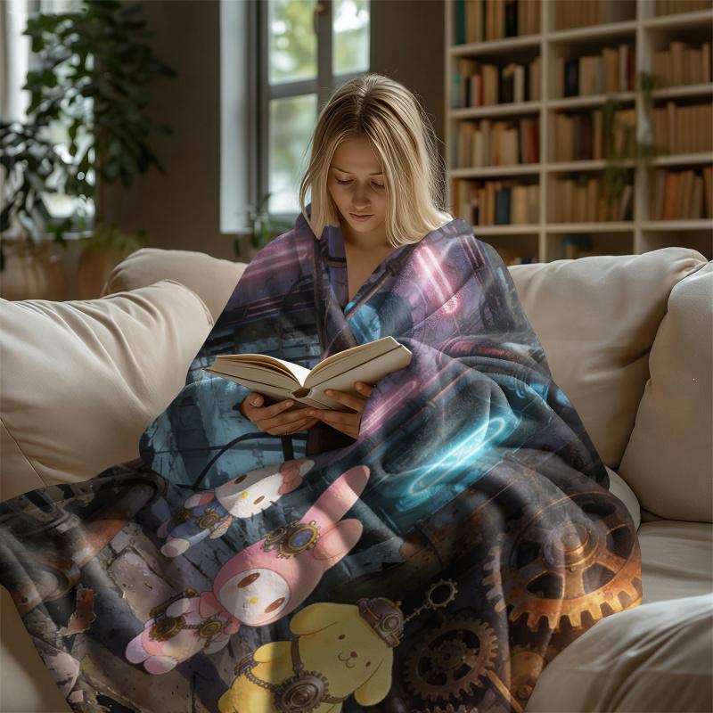 Sanrio Steampunk Plush Flannel Blanket Lightweight Throw Cartoon Cute Air Conditioning Bed Sofa Cover Nap Office Shawl Girl Gift