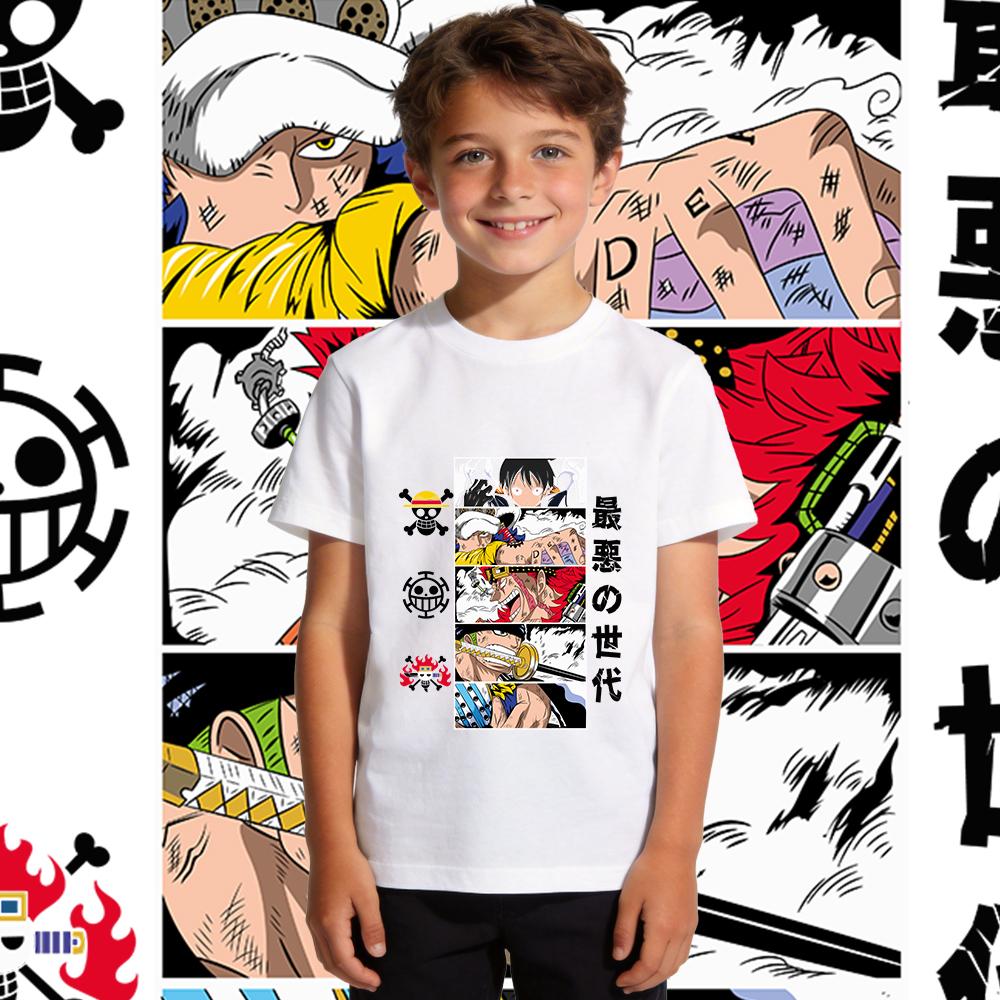 One Piece Characters Anime Print T Shirt for Kids Cotton Short Sleeve Shirt Boys Girls Summer Clothing Casual Soft Top