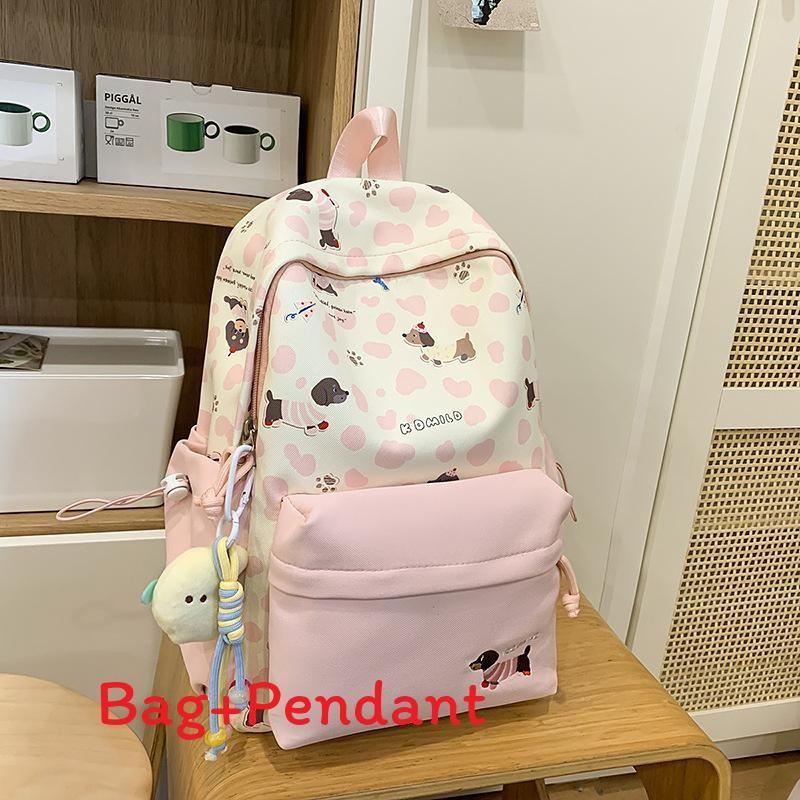 Japanese Style Sweet Dog Pattern Backpack With Spacious Design And Polyester Lining For School S розовый