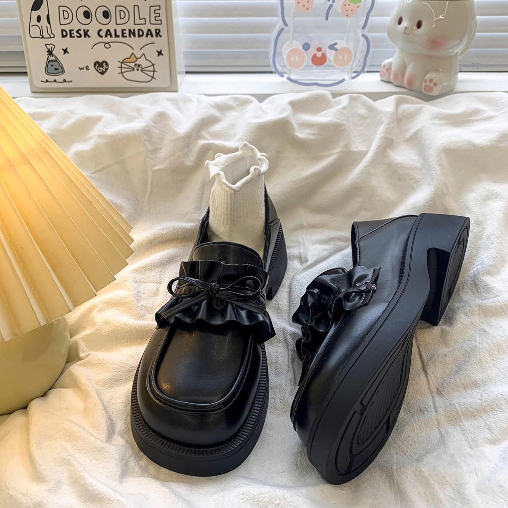 Bow platform small leather shoes women's spring new Mary Jane single shoes