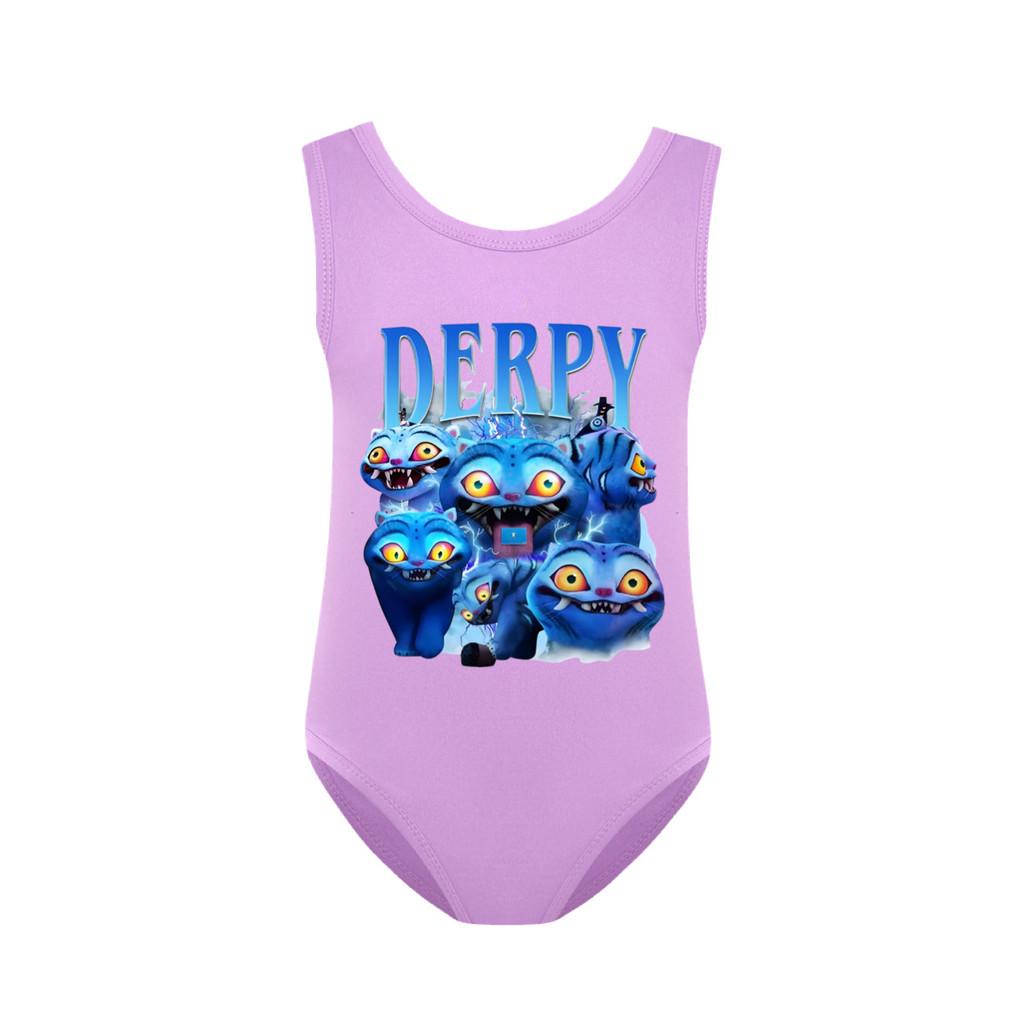 Unique Apparel 4874 Kinderen Meisjes Derpy Rumi Mira Zoey Print Badpak Zwemmen Eendelig Bodysuit Zwemkleding 140cm
