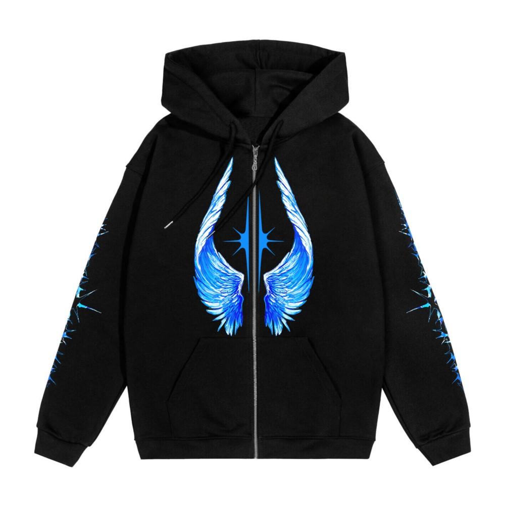 

Худи мужское на молнии в стиле хип-хоп, с ярким графическим принтом на лицевой стороне, с капюшоном, пуловер, толстовка, зимняя уличная куртка, пальто в стиле Y2K, одежда в готическом стиле 3XL