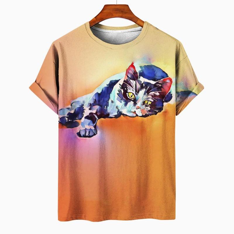 T-shirt Unisex Cat Pattern T-shirt Short Sleeved 3D Animal Print Top Summer T-shirt Outdoor Clothing Loose Men's Plus Size 6XL