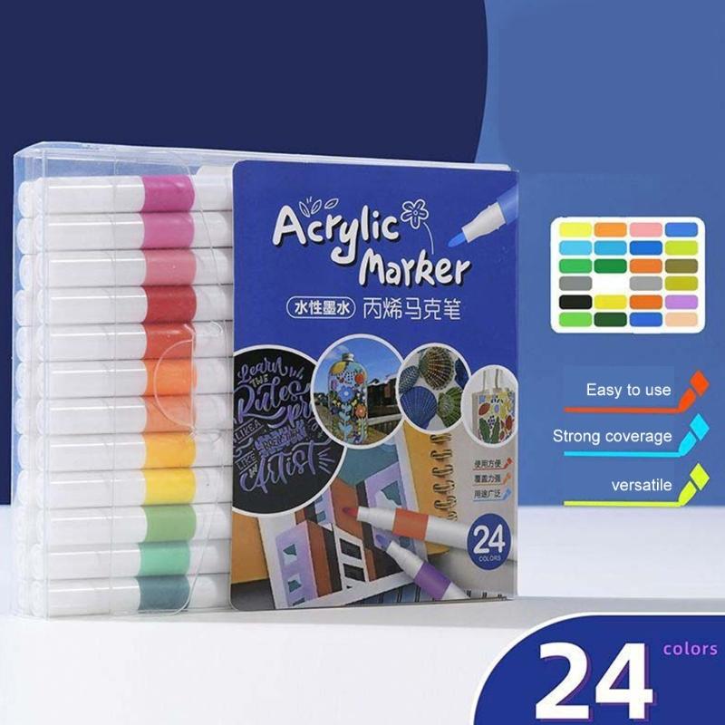 12/24/48 Color Acrylic Pen Acrylic Paint Pen Acrylic Paint Markers Acrylic Markers Set Craft Supplies for Drawing Stone