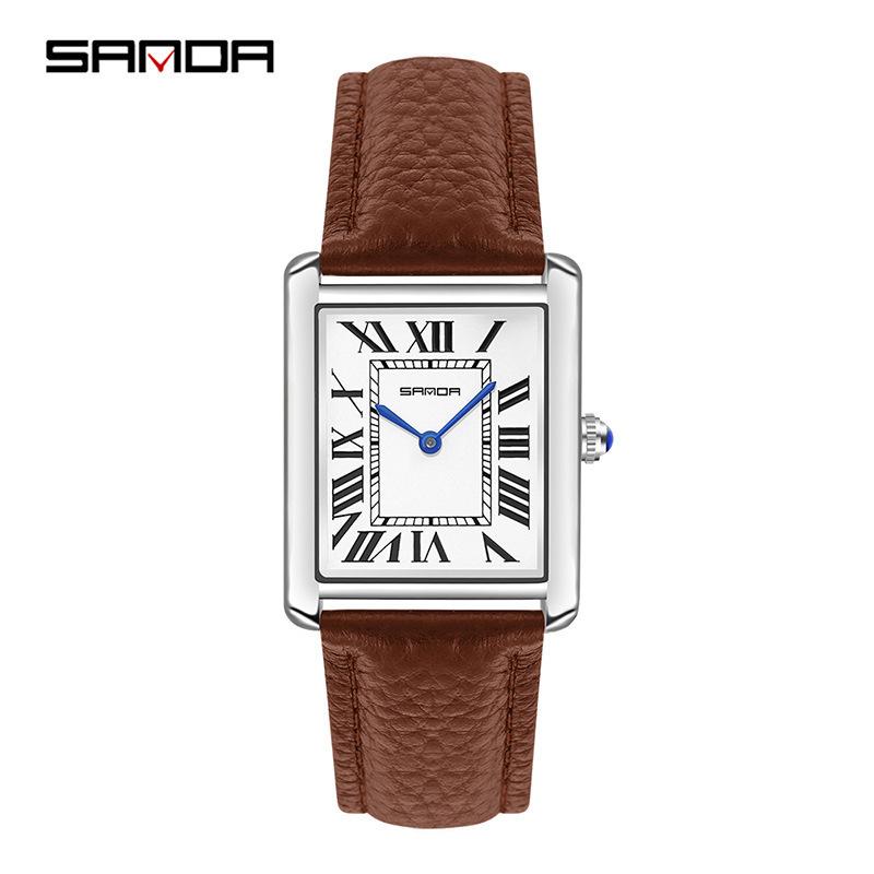 Orologio Classico da Donna Rettangolare Tank con Fibbia a Farfalla Moda Casual Orologio al Quarzo Impermeabile in Vera Pelle