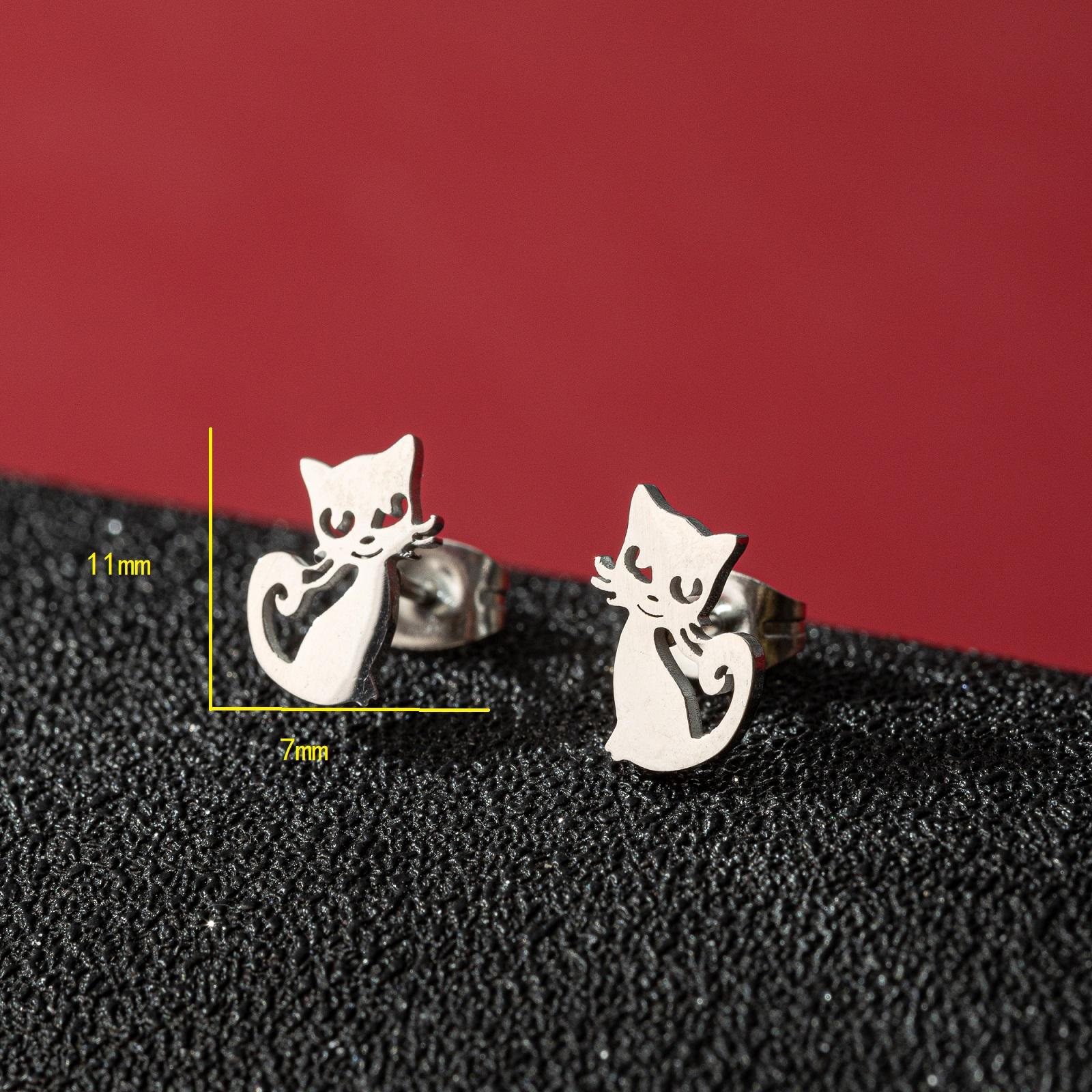 

Lovely Happy Kittens Ear Piercing Stud Earrings For Girl Surgical Steel Animal Cartilage Earrings Korean Decorations