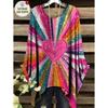 Damen T-Shirts Regenbogen gestreift Herzmuster Rundhals-Tees Vintage Asymmetrischer Saum Rundhals-Oberteile Vielseitige Lockere Damenbekleidung