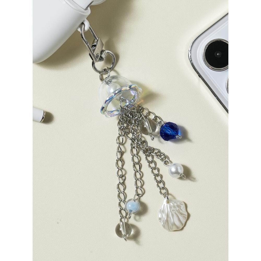 Daiso Summer Glossy Jellyfish Beads Keyring Blue