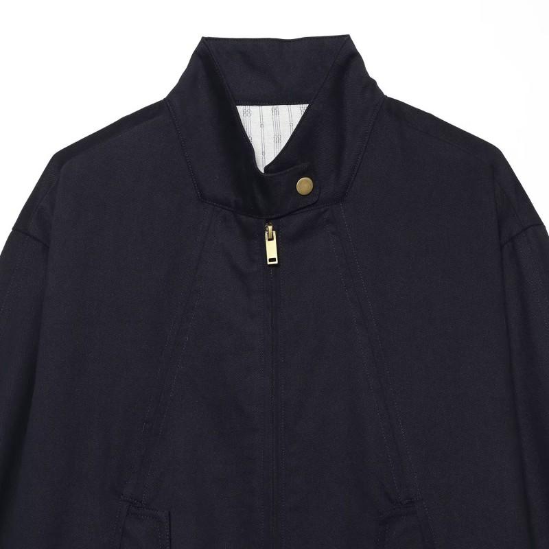 2026 Striped Contrast Cuff Gold Button Work Jacket Stand Collar Zip Up Casual Coat Women