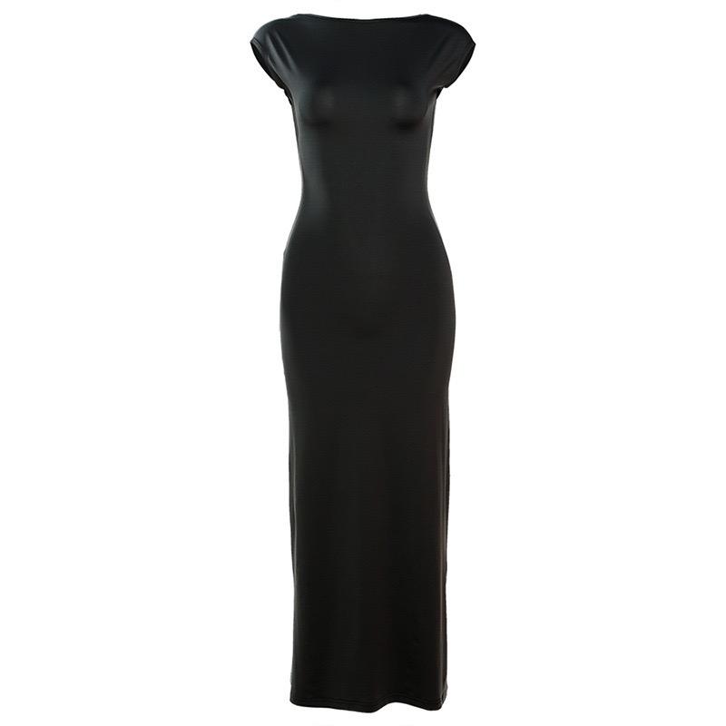 Solid Sexy Backless Maxi Dress Women Elegant Elastic Slim Short Sleeve Long dresses Female Bodycon Streetwear Clothing