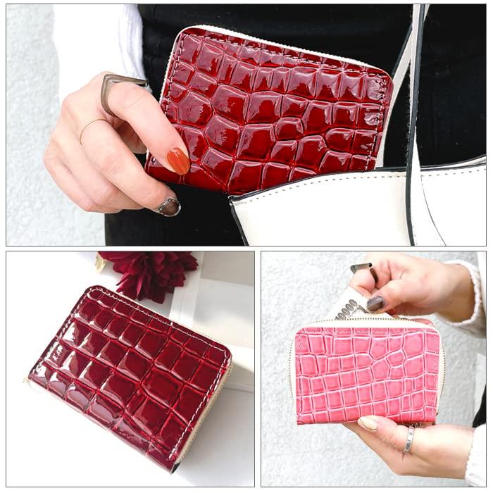 Genuine Crocodile Embossed Leather Mini Wallet for Women, Small Wallet with Coin Purse, Leather, Enamel [NB] Green