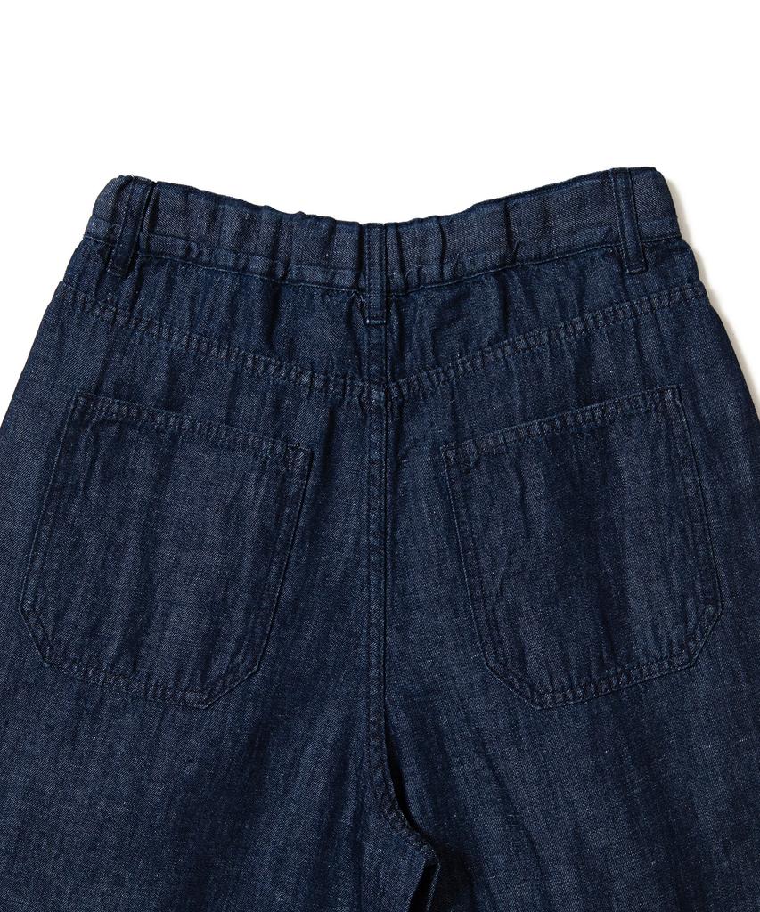 AOTT Linen Denim Wide Double-Pleat Bermuda Pants Dark Blue