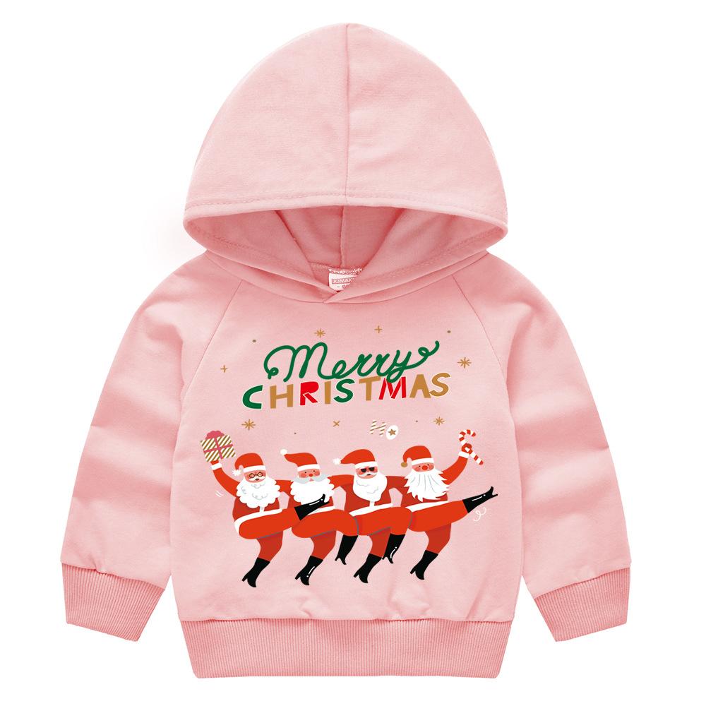Christmas New Year Cartoon Spring and Fall Children's Printed Hooded Sweater Boys and Girls Casual Tops with Hoodie