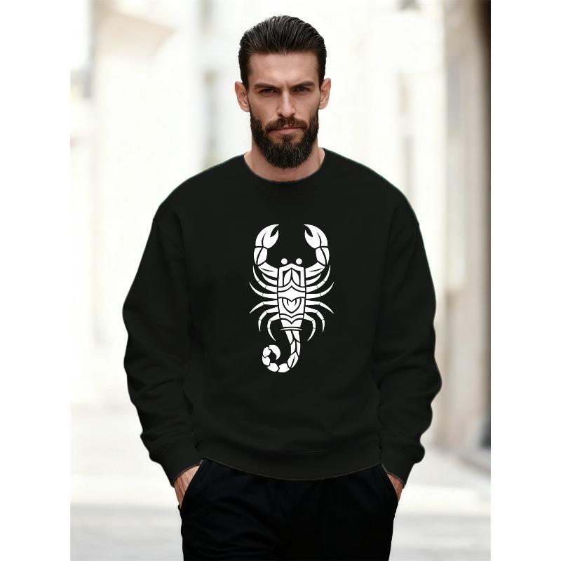 Men's White Scorpion Pattern Casual Crew Neck Sweatshirt.