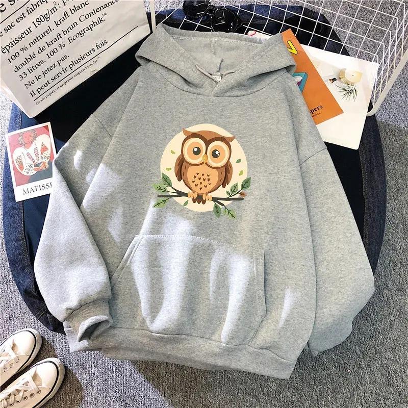 Cute Owl Print Hoodies  Teens Loose Sport Wear Gym Tops