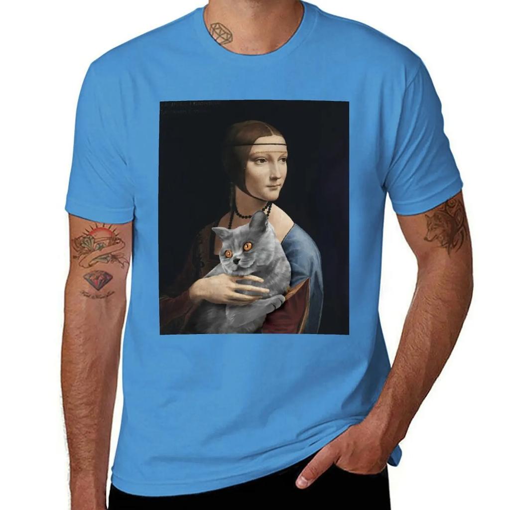 Leonardo da Vinci Cat, Lady with an Ermine, Cute Cat Print, Funny Cat Print T-Shirt anime tshirt mens clothing