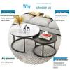 Modern Minimalist Round Coffee Table Set with Stone Pattern and Iron Art Storage