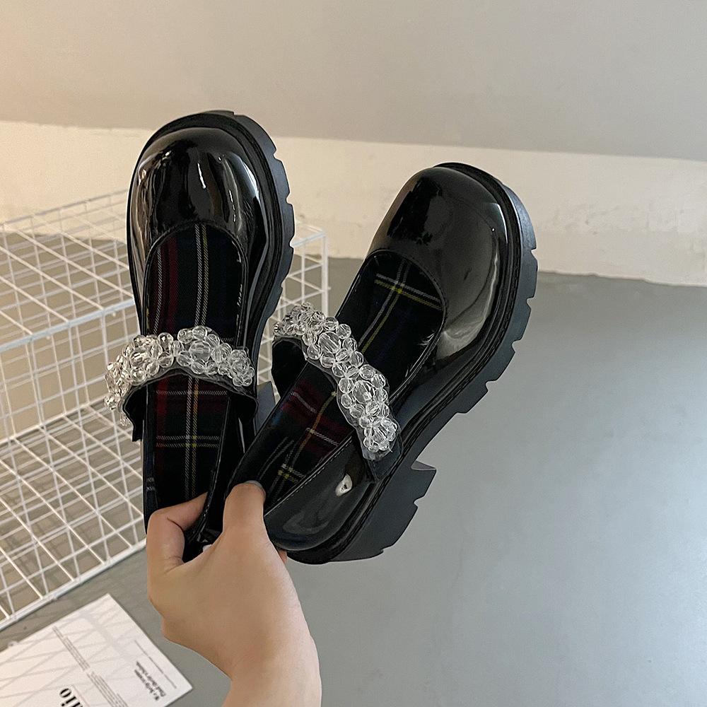 Summer Mary Jane shoes summer new thick heel rhinestone single shoes thin retro
