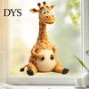 Reusable Sunproof Door Decals Cute Cartoon Giraffe Static Window Clings, Thick PVC No-Adhesive Removable Glass Decals, Childlike Wall Decor Waterproof