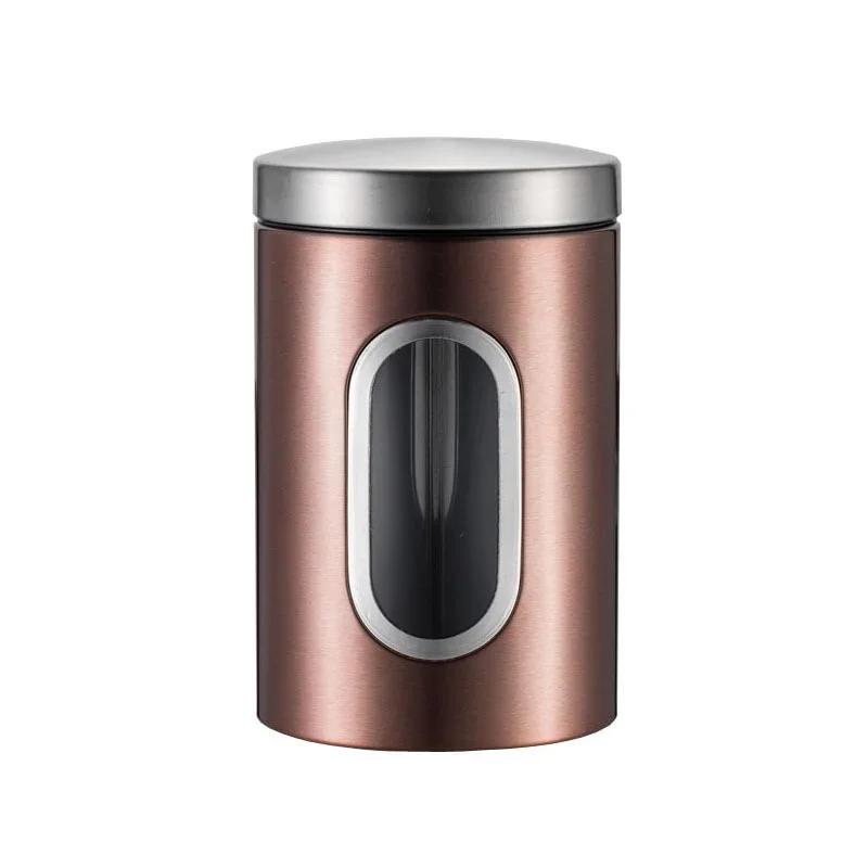Coffee Bean Storage Jar Stainless Steel Tea-leaf Candy Food Sealed Storage Container with Transparent Window Kitchen Sealed Jar