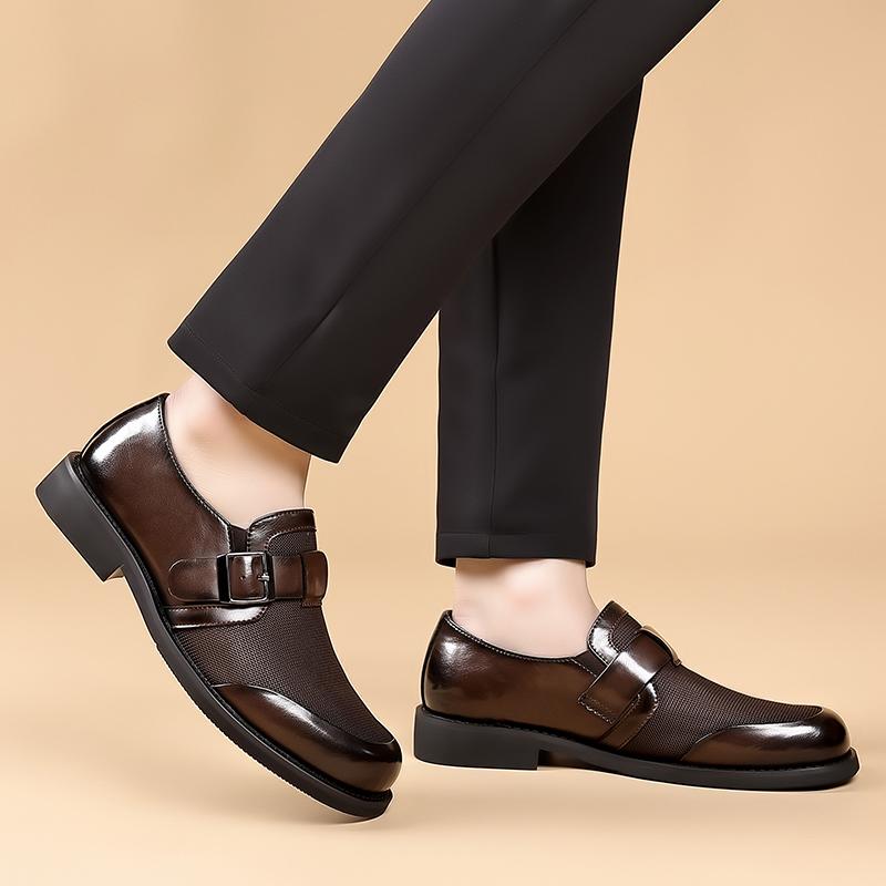 Fashion Quality Non Slip Sole Formal Leather Shoes Luxurious Mesh Perforated Breathable Business Office Casual Leather Shoes Men Loafers