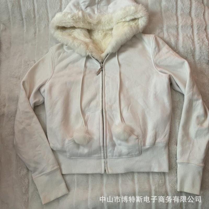 Womens Retro Letter Embroidery Hooded Coat With Faux Fur Collar Fall Winter Long Sleeve Zipper Sweatshirt