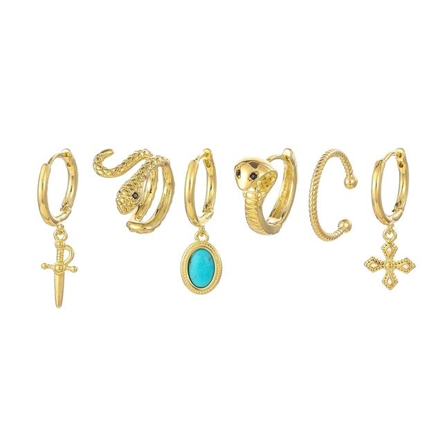 

ANENJERY, 6 шт./компл., серьги-кольца в виде змеиных ушей, крестик, золотые серьги-кольца, набор для женщин, индивидуальный подарок ювелирных изделий