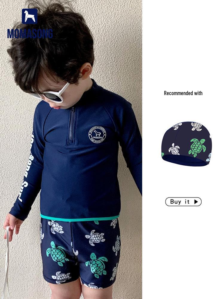 Momasong Boys' Long Sleeve Sun Protection Two-Piece Swimsuit Set - Quick-Dry Beachwear