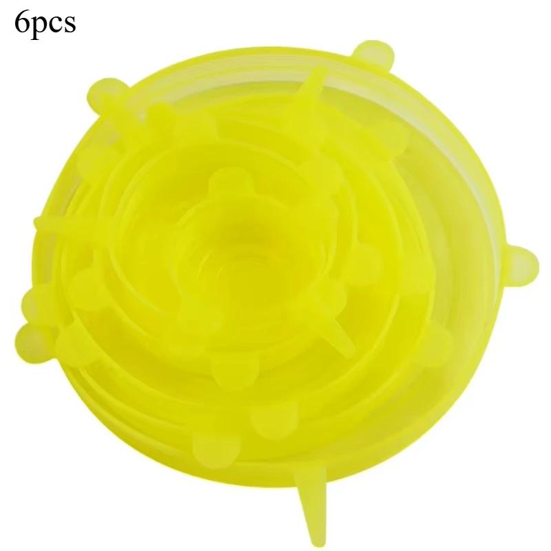 

6pcs/set Food Grade Silicone Preservation Cover Reusable Airtight Food Universal Dish Stretch Round Lids for Kitchen Accessories