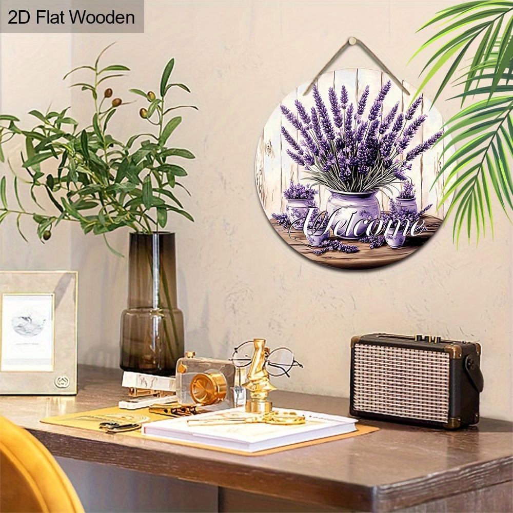 2D Flat, 1pc Purple Lavender Welcome Sign, Spring Home Wall Art Decoration Plaque, Yard Garden Balcony Door Hanging Decor, Perfect Gift for