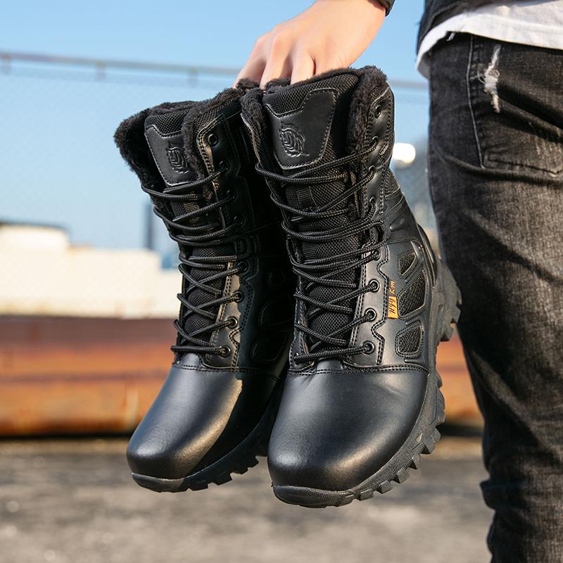 Fashion Outdoor Mens Winter Plush Snow Boots Wear-resistant High-top Shoes Non-Slip Desert Mountaineering Boots Versatile Mid-Calf Botas