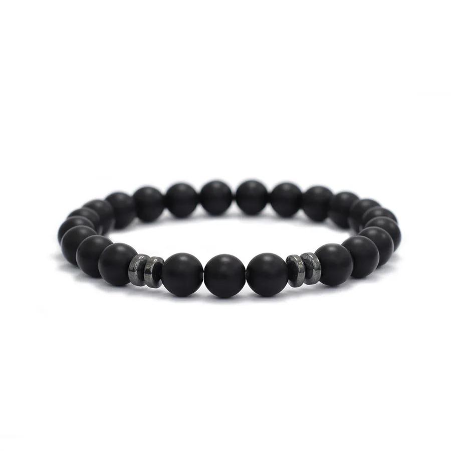 Genuine Natural Stone Beads Bracelet Men 8MM Howlite Obsidian Tiger Eyes Beaded Elastic String Bangles Homme Joias